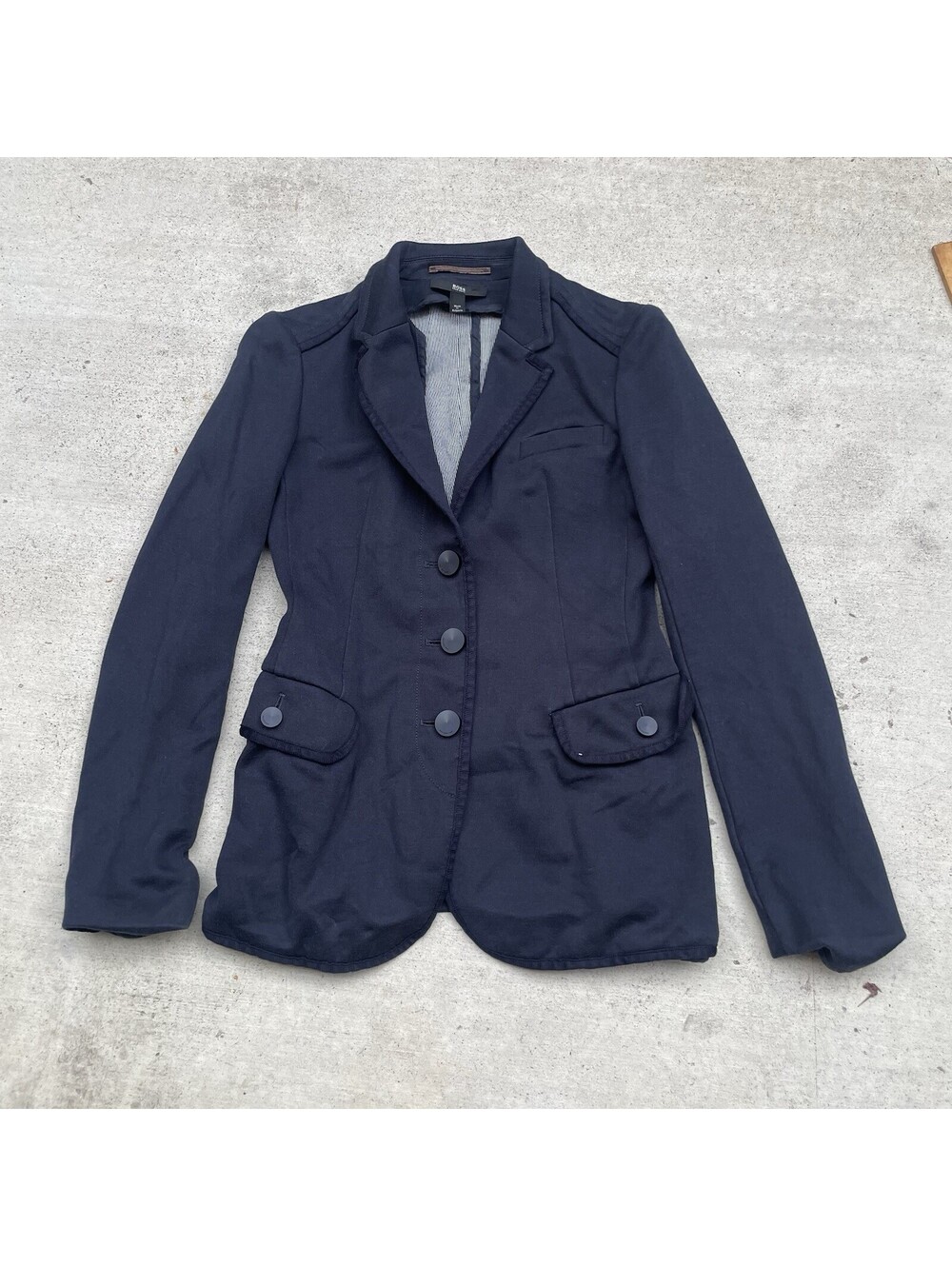 Hugo Boss Women’s Navy Blue Blazer Jacket Sz 2 Tailored Fitted Career